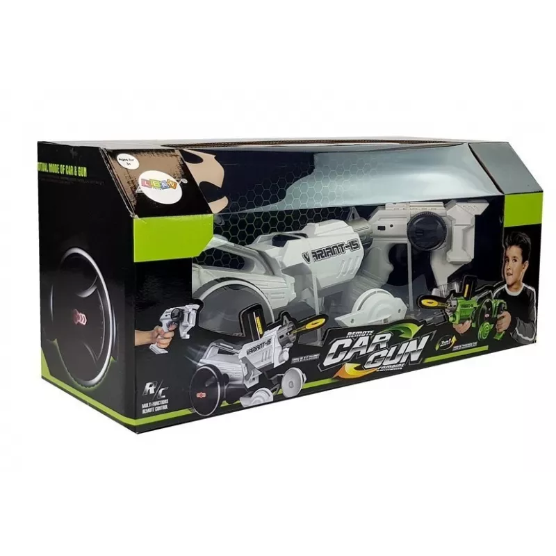 LEAN TOYS Coche lanzadiscos 2 en 1 con control remoto y discos de espuma blanco