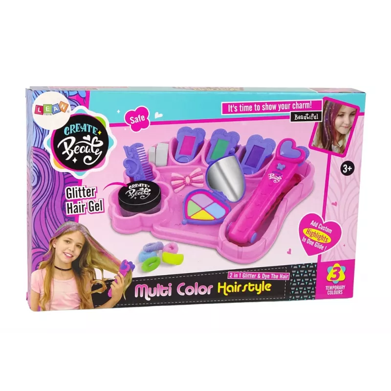 LEAN TOYS Set de peluquería plancha con tizas de colores para mechas + accesorios de pelo
