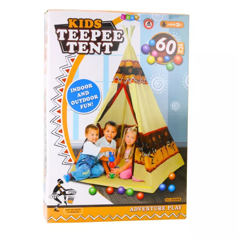 LEAN TOYS Tipi indio tienda base para niños + 60 bolas 155 cm