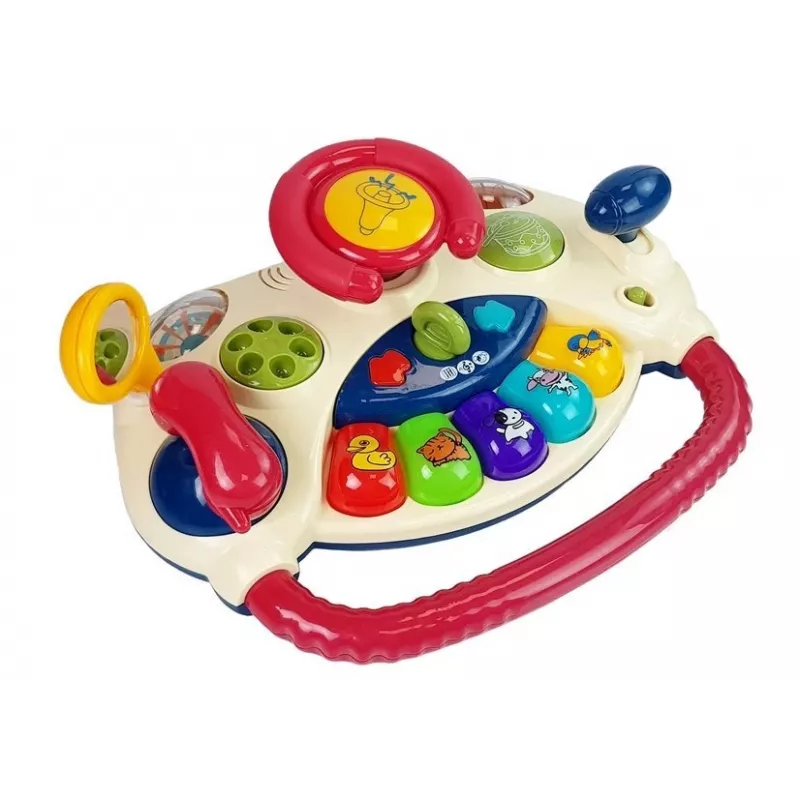 LEAN TOYS Volante interactivo bebé con piano, sonidos de animales y teléfono