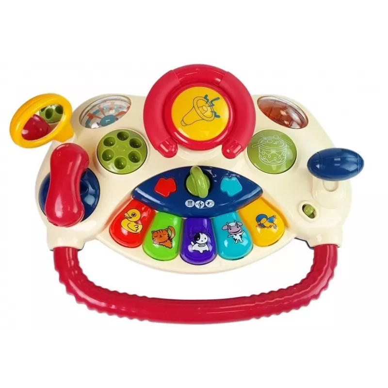 LEAN TOYS Volante interactivo bebé con piano, sonidos de animales y teléfono