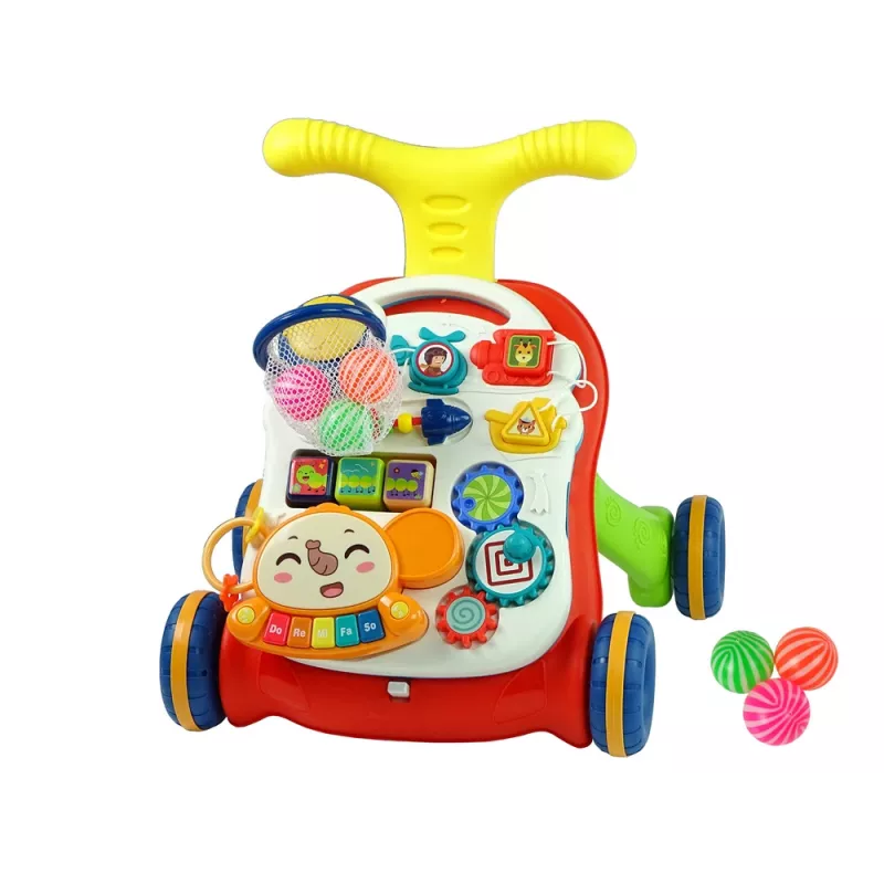 LEAN TOYS Andador interactivo para bebé 2 en 1 mesa rojo