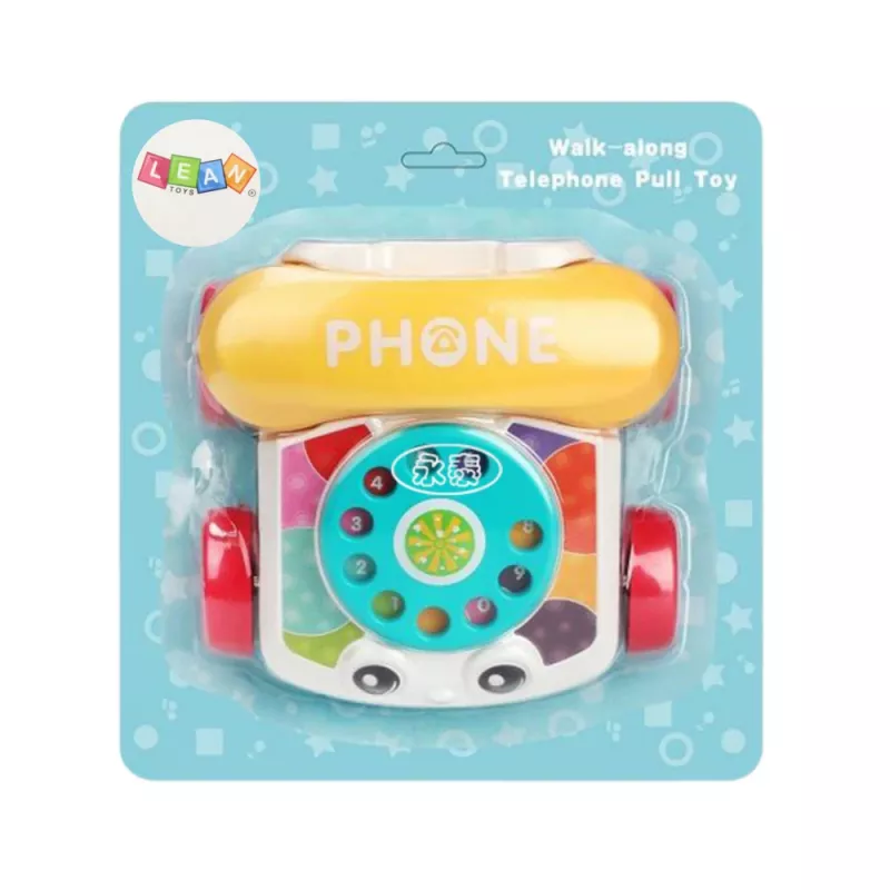 LEAN TOYS Teléfono de arrastre interactivo de colores con ruedas