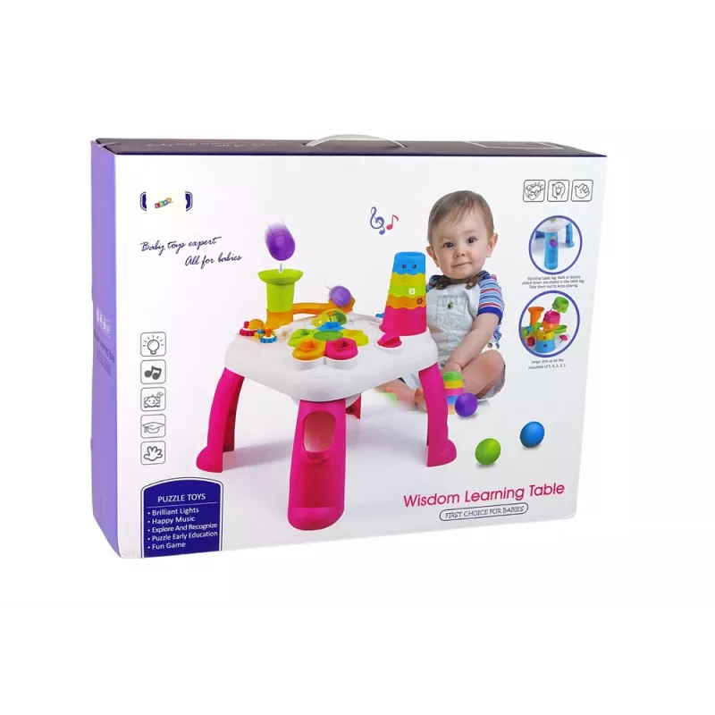 LEAN TOYS Mesa de aprendizaje interactiva con pista de bolas y tobogán azul