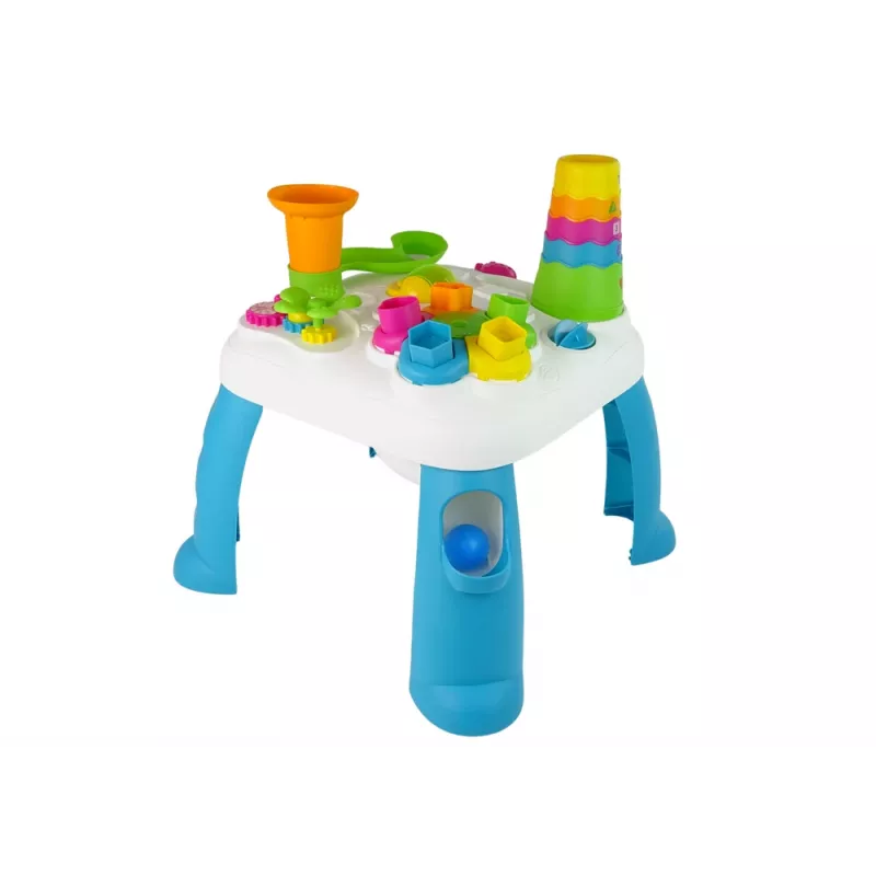 LEAN TOYS Mesa de aprendizaje interactiva con pista de bolas y tobogán azul