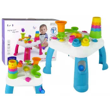 LEAN TOYS Mesa de aprendizaje interactiva con pista de bolas y tobogán azul