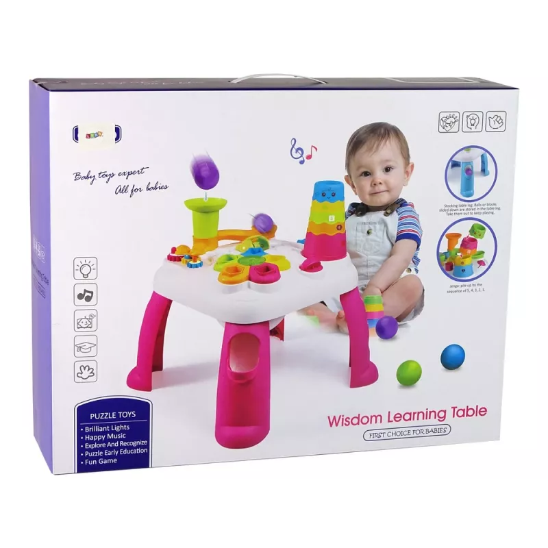 LEAN TOYS Mesa de aprendizaje interactiva clasificador de bolas tobogán rosa