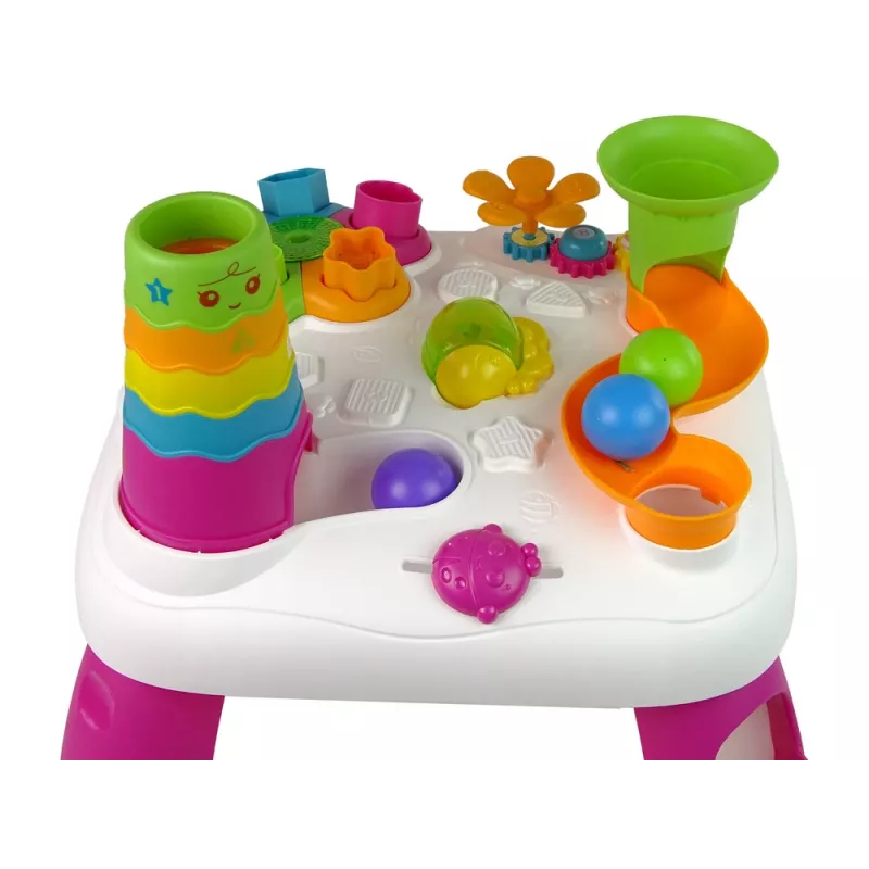 LEAN TOYS Mesa de aprendizaje interactiva clasificador de bolas tobogán rosa