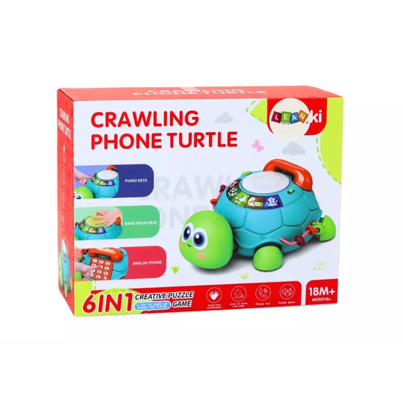 LEAN TOYS Teléfono interactivo tortuga de aprendizaje 6en1 luces sonidos verde