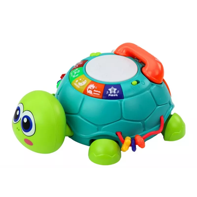 LEAN TOYS Teléfono interactivo tortuga de aprendizaje 6en1 luces sonidos verde