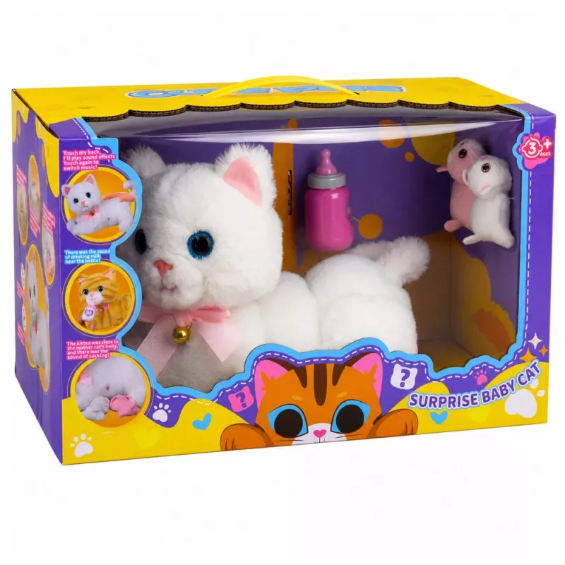 LEAN TOYS Gatito interactivo con biberón y pequeños sonidos melodías grabación blanco