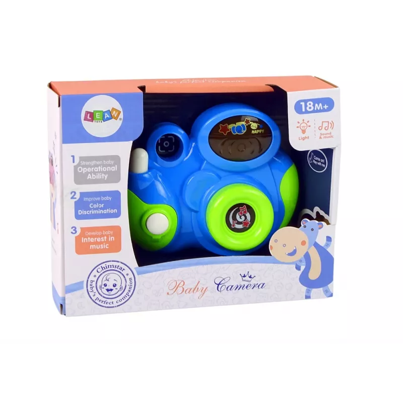LEAN TOYS Cámara de fotos interactiva para bebés con melodías de luz y sonido, color azul