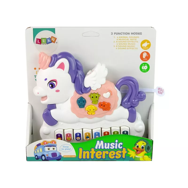 LEAN TOYS Piano interactivo unicornio sonidos de animales y melodías blanco