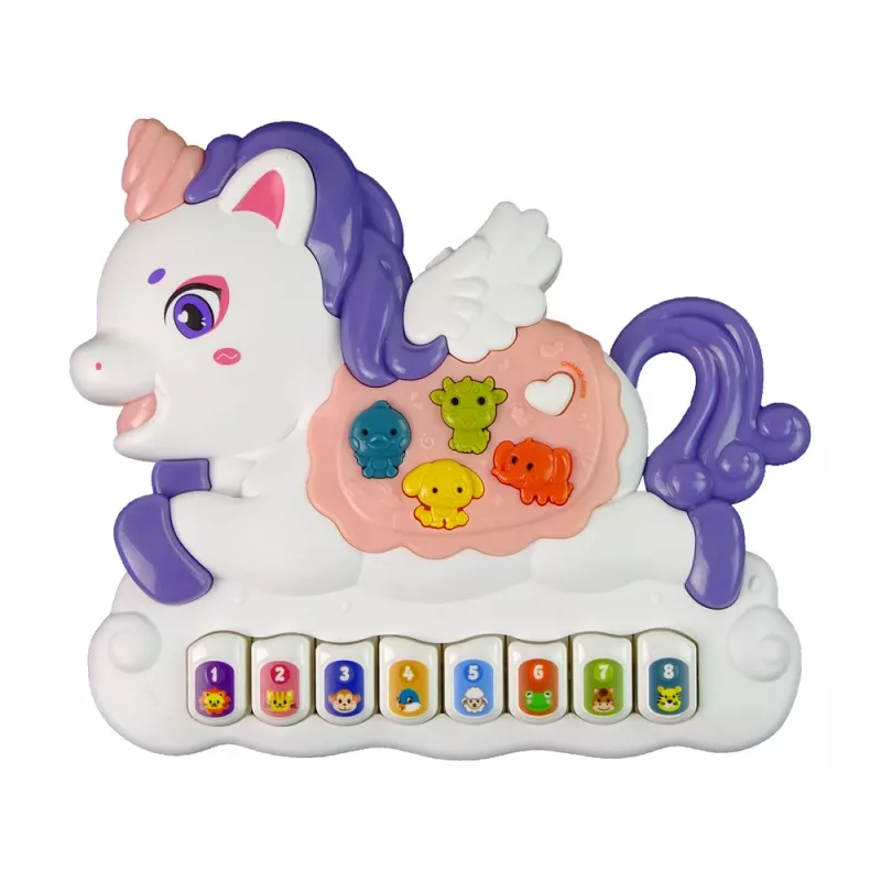 LEAN TOYS Piano interactivo unicornio sonidos de animales y melodías blanco