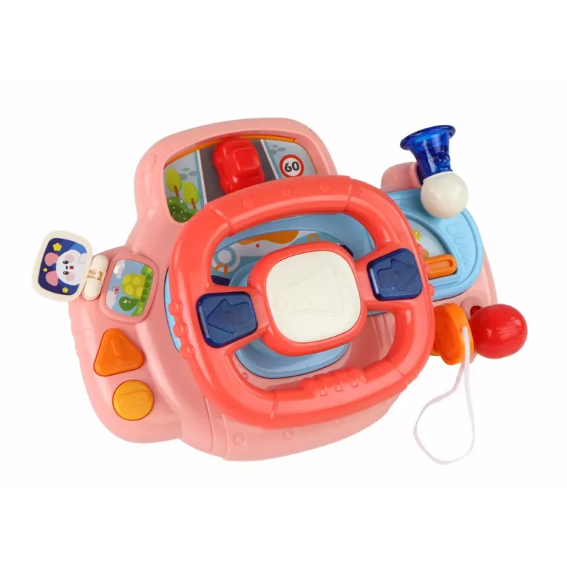 LEAN TOYS Volante rosa interactivo simulador de conducción multifunción