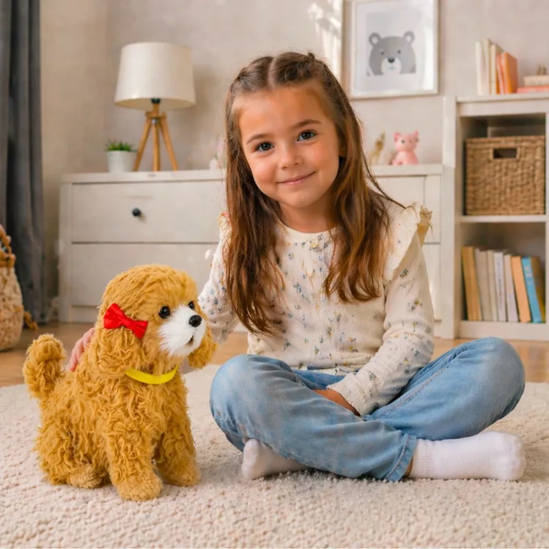 LEAN TOYS Perro de peluche interactivo con pelo suave raza caniche