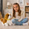 LEAN TOYS Perro de peluche interactivo pelo suave raza Cavalier acariciar la cabeza y descubrir funciones