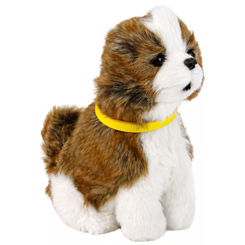LEAN TOYS Perro de peluche interactivo con pelo suave raza Shih Tzu