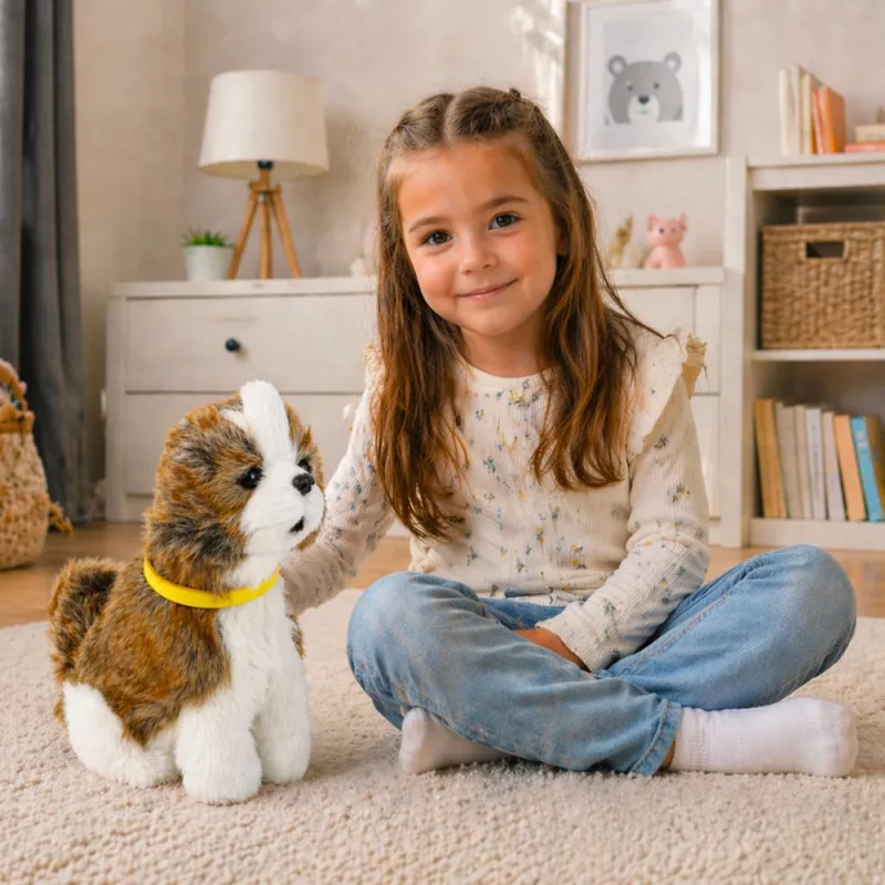 LEAN TOYS Perro de peluche interactivo con pelo suave raza Shih Tzu