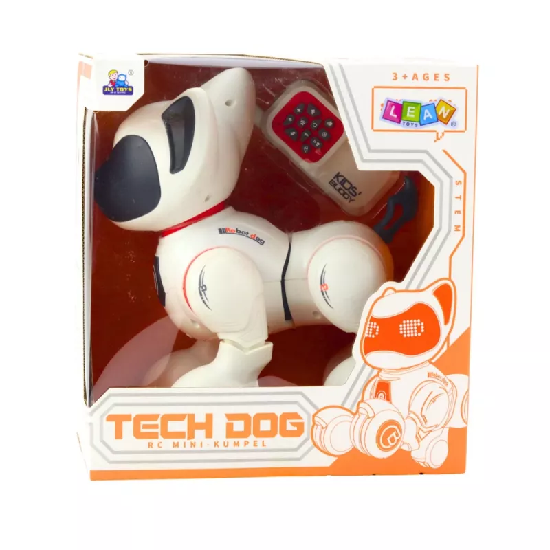LEAN TOYS Perro robot interactivo con mando a distancia, luz y sonido, blanco-naranja