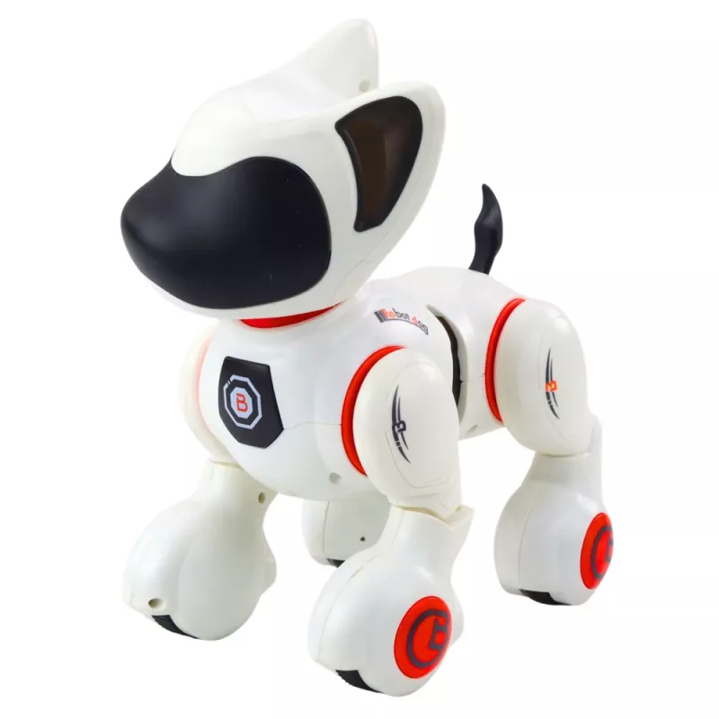 LEAN TOYS Perro robot interactivo con mando a distancia, luz y sonido, blanco-naranja