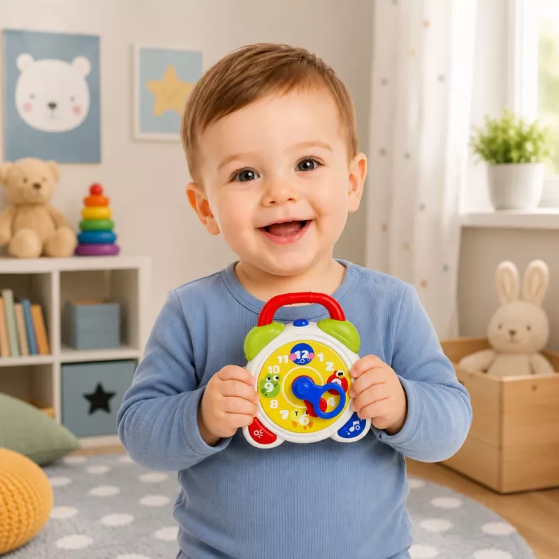 LEAN TOYS Despertador sensorial interactivo para niños pequeños con luz y sonido - diseño zorro, recargable por USB-C