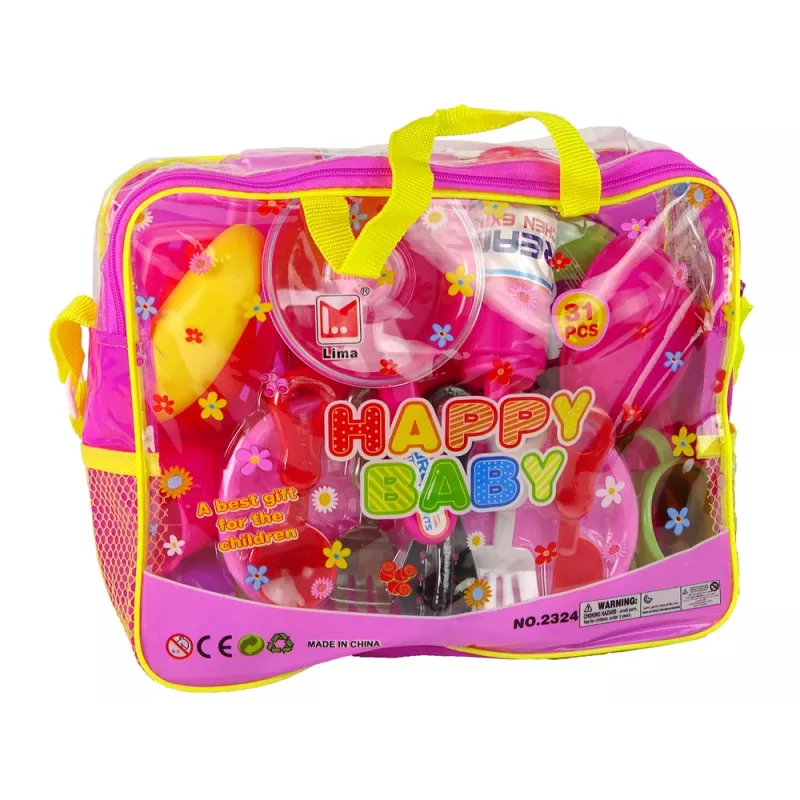 LEAN TOYS Set de cocina 31 piezas con bolsa vajilla platos niños