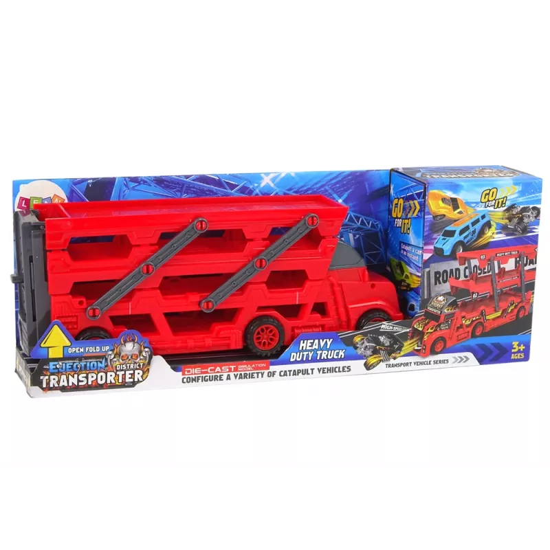 LEAN TOYS Camión con remolque grande de 3 pisos camión de carga pesada con rampa de lanzamiento de coches extensible