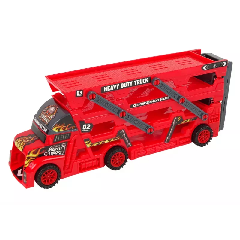 LEAN TOYS Camión con remolque grande de 3 pisos camión de carga pesada con rampa de lanzamiento de coches extensible
