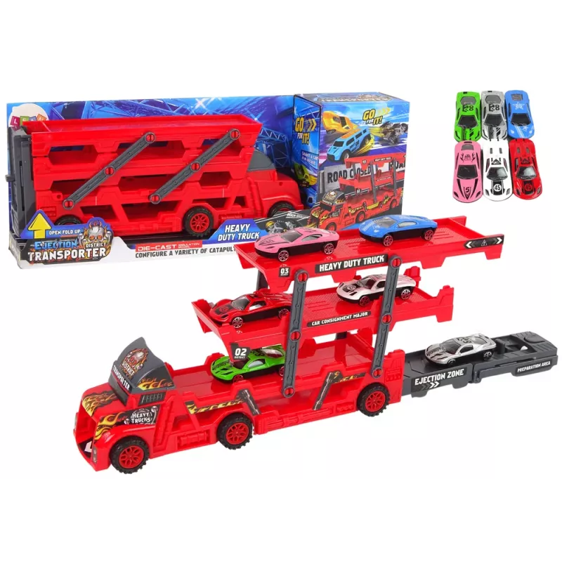 LEAN TOYS Camión con remolque grande de 3 pisos camión de carga pesada con rampa de lanzamiento de coches extensible