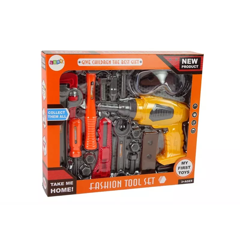 LEAN TOYS Caja de herramientas DIY grande + taladro con batería set de manitas