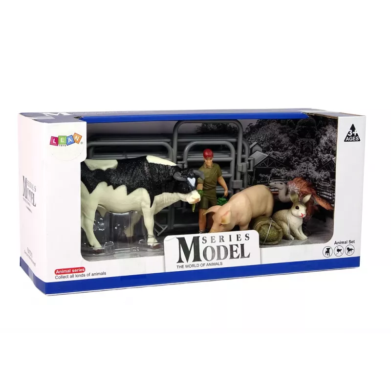 LEAN TOYS Set grande de figuras de animales de granja + granjero y granja 10 piezas