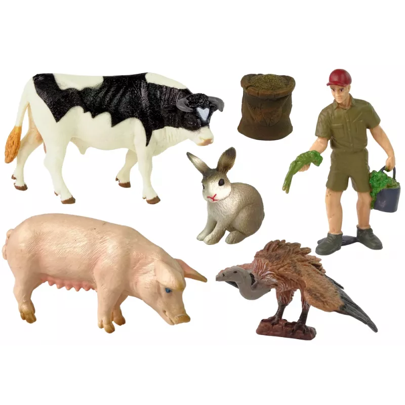 LEAN TOYS Set grande de figuras de animales de granja + granjero y granja 10 piezas