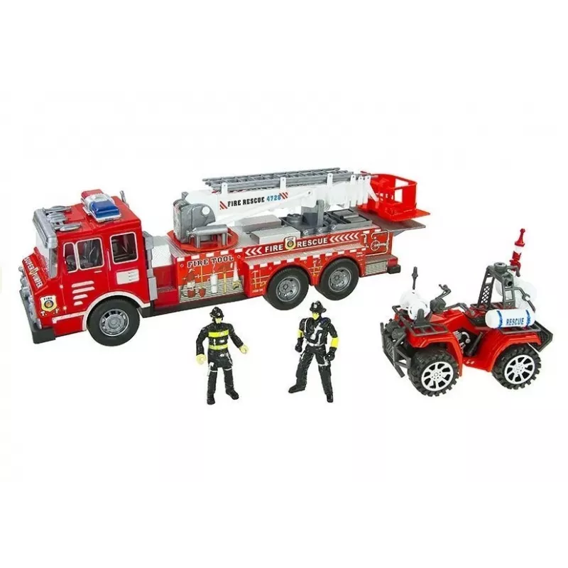 LEAN TOYS Gran set de bomberos con camión de bomberos, figuras y casco de quad para niños