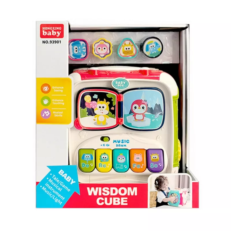 LEAN TOYS Cubo de aprendizaje multifuncional grande con piano, encajador y tambor – Juguete de actividad interactivo de 6 caras con luces, sonidos, laberinto de cuentas y encajador de formas