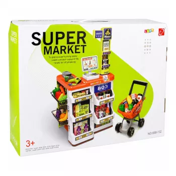 LEAN TOYS gran set de caja registradora de supermercado - 60 piezas con luz, sonido y accesorios, juguete de rol para niños a partir de 3 años