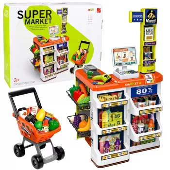 LEAN TOYS gran set de caja registradora de supermercado - 60 piezas con luz, sonido y accesorios, juguete de rol para niños a partir de 3 años