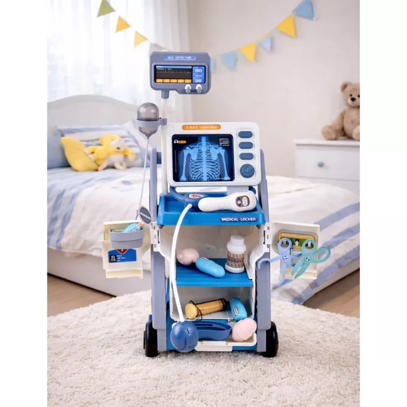 LEAN TOYS Little Doctor's Set Carrito Médico Rayos X ECG Luces Azul 16 uds