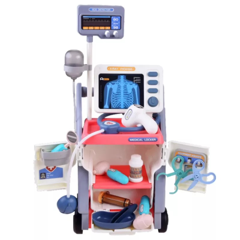 LEAN TOYS Pequeño set de médico carrito médico rayos X ECG luces rosa 16 uds.