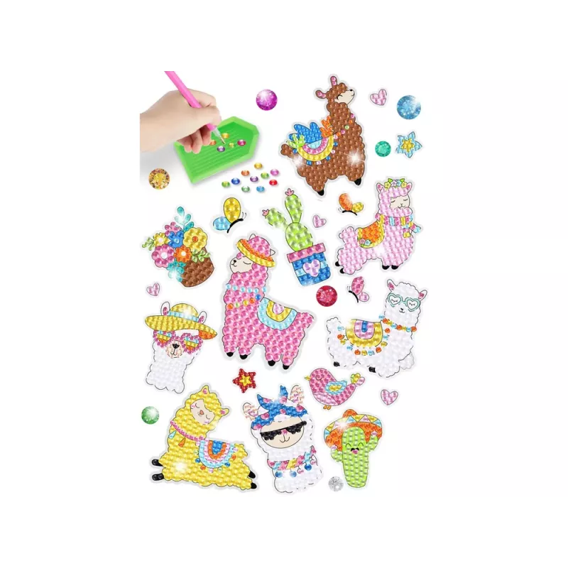 LEAN TOYS Set de pegatinas de bordado de diamantes Llamas Animales Mosaico