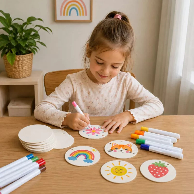 LEAN TOYS Papel mágico 3D para pintar DIY discos de pulpa de madera 20 uds. 6 cm
