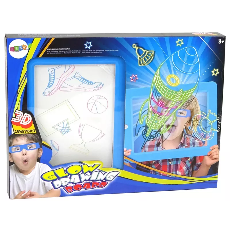 LEAN TOYS Pizarra blanca 3D mágica iluminada gafas azul