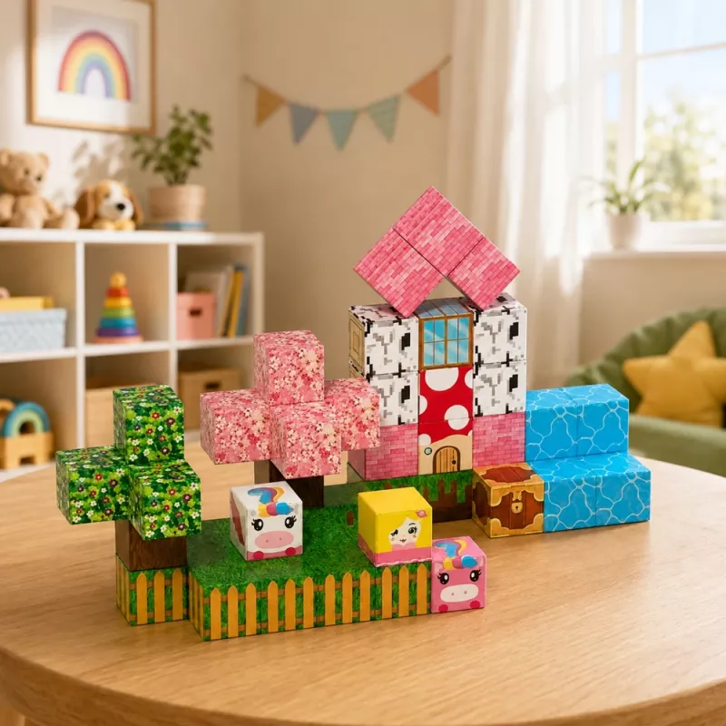 LEAN TOYS Bloques de construcción magnéticos Set de 50 piezas – Cubos 3D Pixel Unicornio, plástico ABS, juguete de construcción creativo