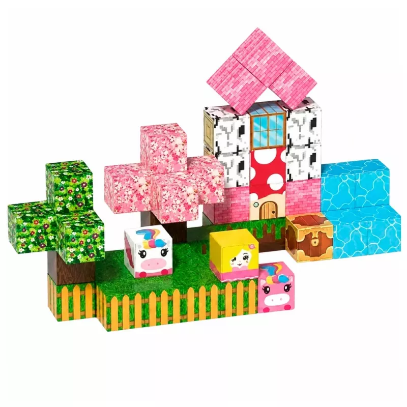 LEAN TOYS Bloques de construcción magnéticos Set de 50 piezas – Cubos 3D Pixel Unicornio, plástico ABS, juguete de construcción creativo