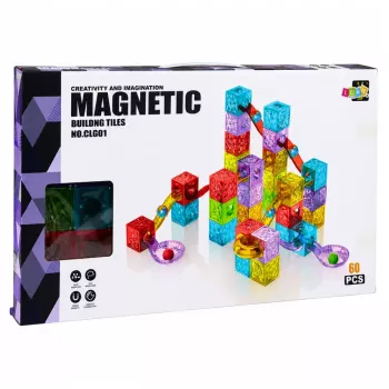 LEAN TOYS Bloques magnéticos 60 piezas - Colorido set de construcción de cubos y pista de bolas