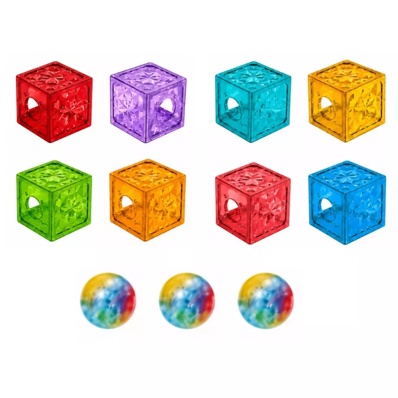LEAN TOYS Bloques magnéticos 60 piezas - Colorido set de construcción de cubos y pista de bolas