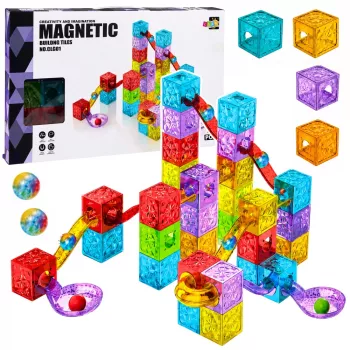 LEAN TOYS Bloques magnéticos 60 piezas - Colorido set de construcción de cubos y pista de bolas