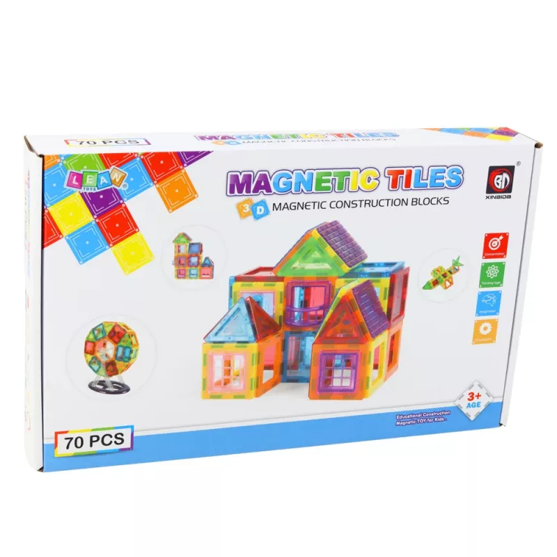 LEAN TOYS set de bloques magnéticos, 70 piezas – juguete educativo de construcción STEM con potentes imanes de neodimio, plástico ABS multicolor, seguro y duradero para niños a partir de 3 años