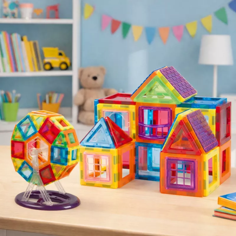 LEAN TOYS set de bloques magnéticos, 70 piezas – juguete educativo de construcción STEM con potentes imanes de neodimio, plástico ABS multicolor, seguro y duradero para niños a partir de 3 años