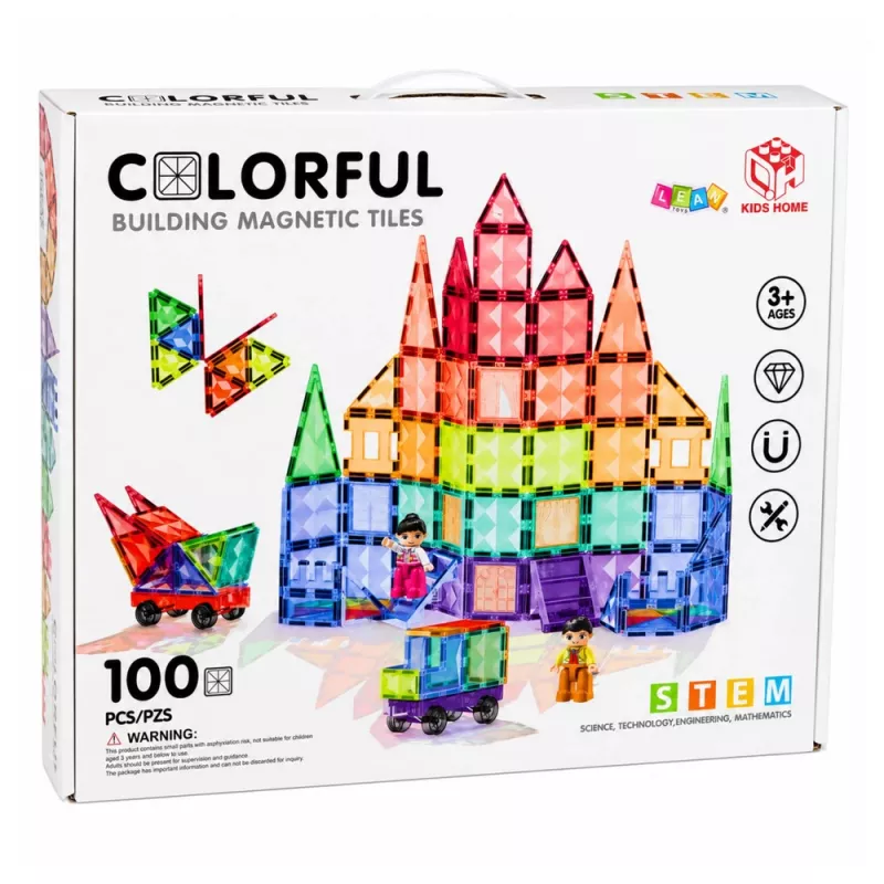 LEAN TOYS Bloques de construcción magnéticos Paneles 3D Creativo STEM Multicolor 100 piezas